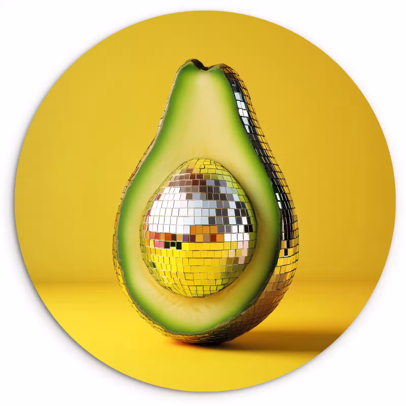 Runde Bilder - Avocado - Discokugel - Gelb - Glitzer — 1