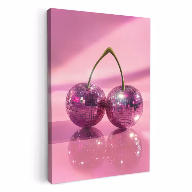 Leinwandbilder - Glitzer - Discokugel - Rosa - Kirsche — 1