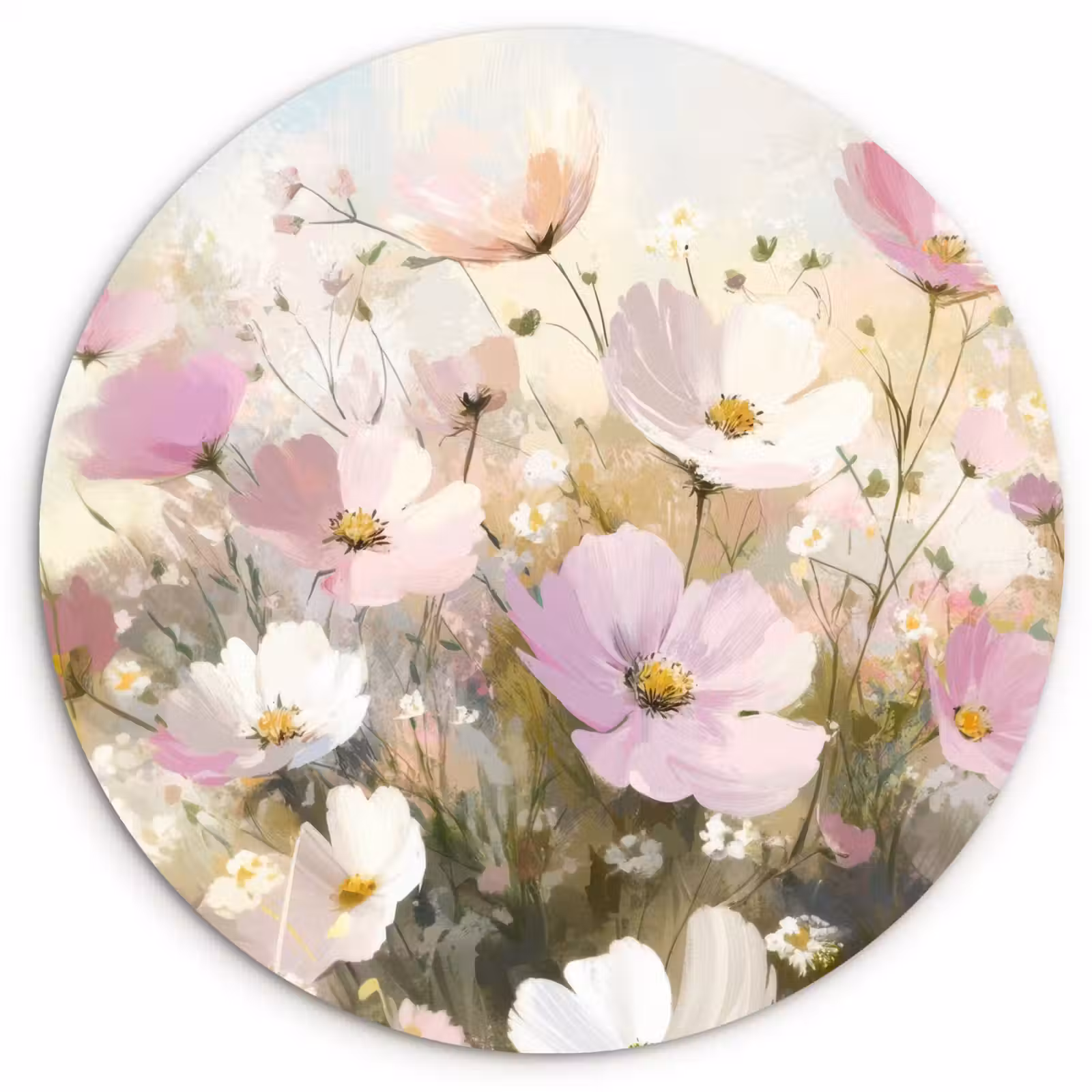Runde Bilder - Blumenfeld - Helle Farbtöne - Gemalt — 1