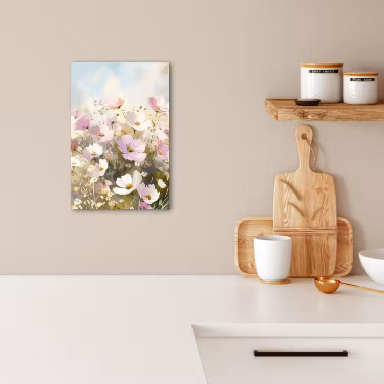 Leinwandbilder - Blumenfeld - Helle Farbtöne - Gemalt — 3