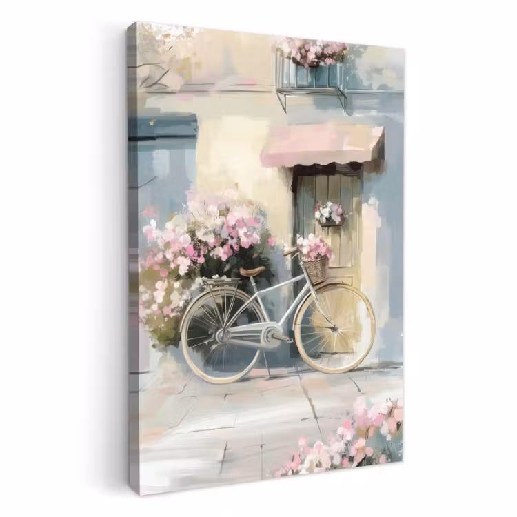 Leinwandbilder - Fahrrad - Pastellfarben - Blumen — 1