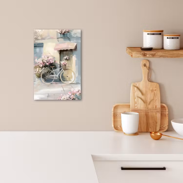 Leinwandbilder - Fahrrad - Pastellfarben - Blumen — 5