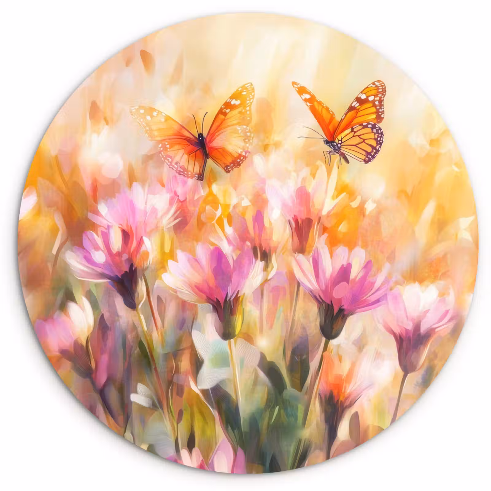 Runde Bilder - Schmetterlinge - Orange - Blumen — 1
