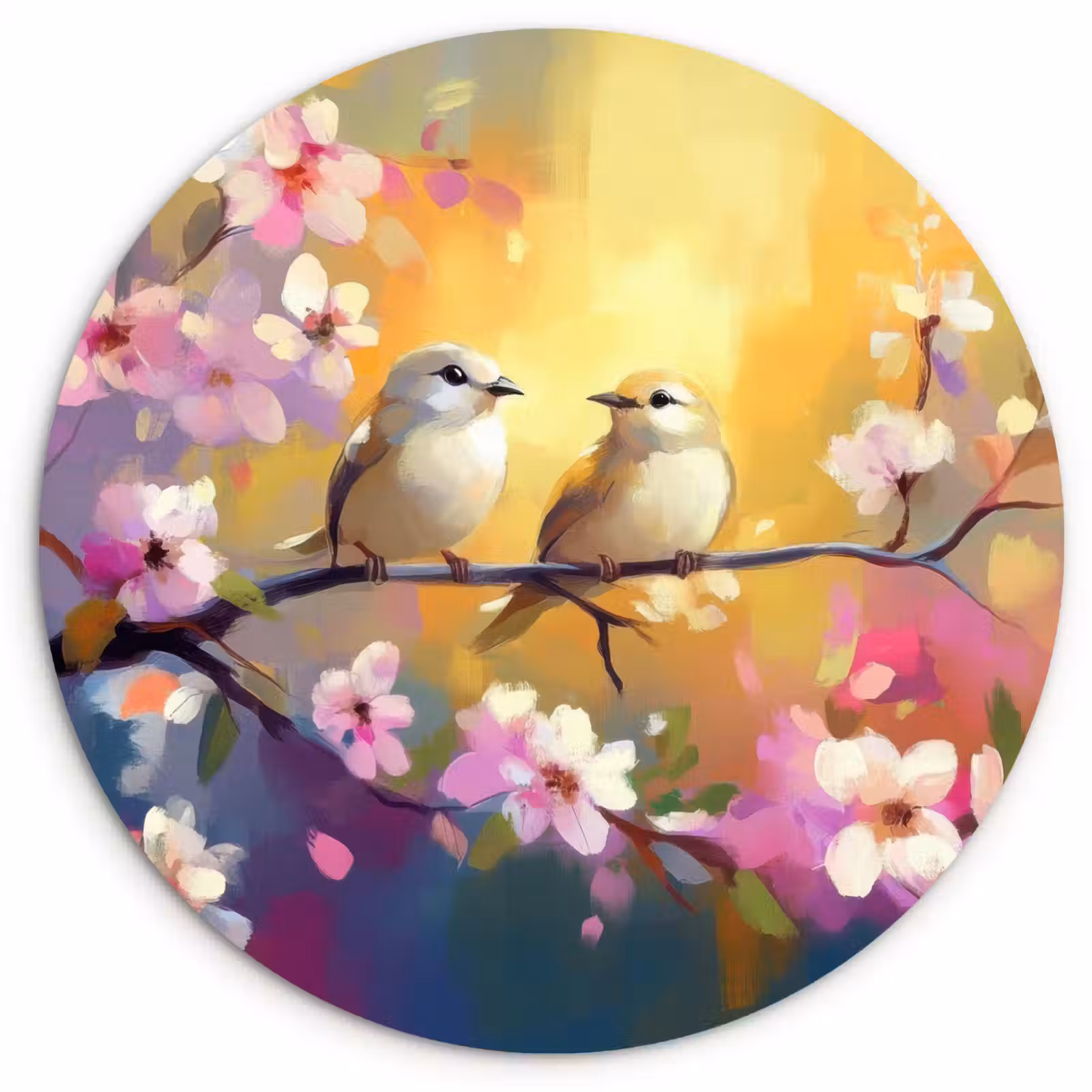 Runde Bilder - Vögel - Blumen - Rosa — 1