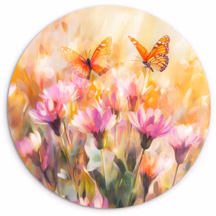 Runde Bilder - Schmetterlinge - Orange - Blumen — 1