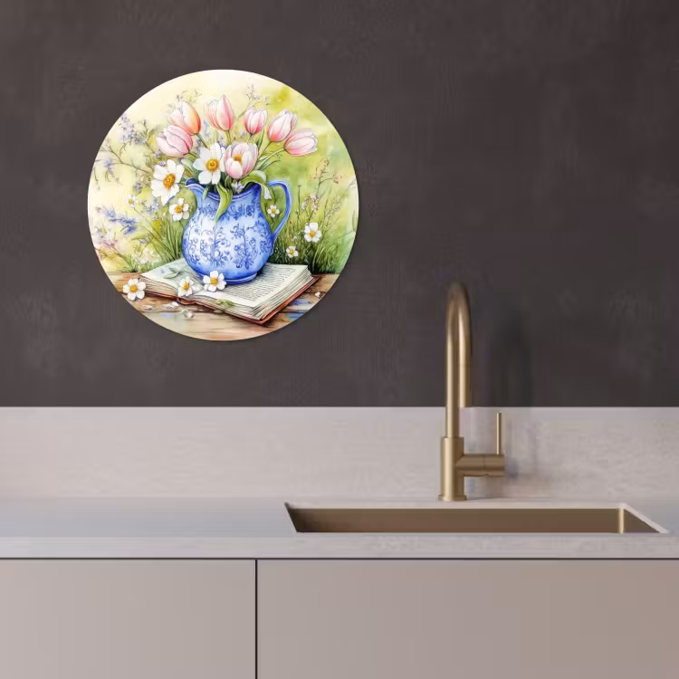 Runde Bilder - Vase - Delfter Blau - Gänseblümchen — 3