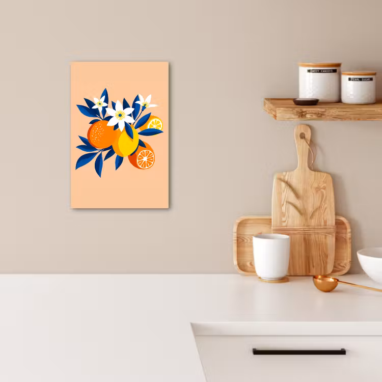 Leinwandbilder - Illustration - Orangen - Dunkelblau - Blumen — 4