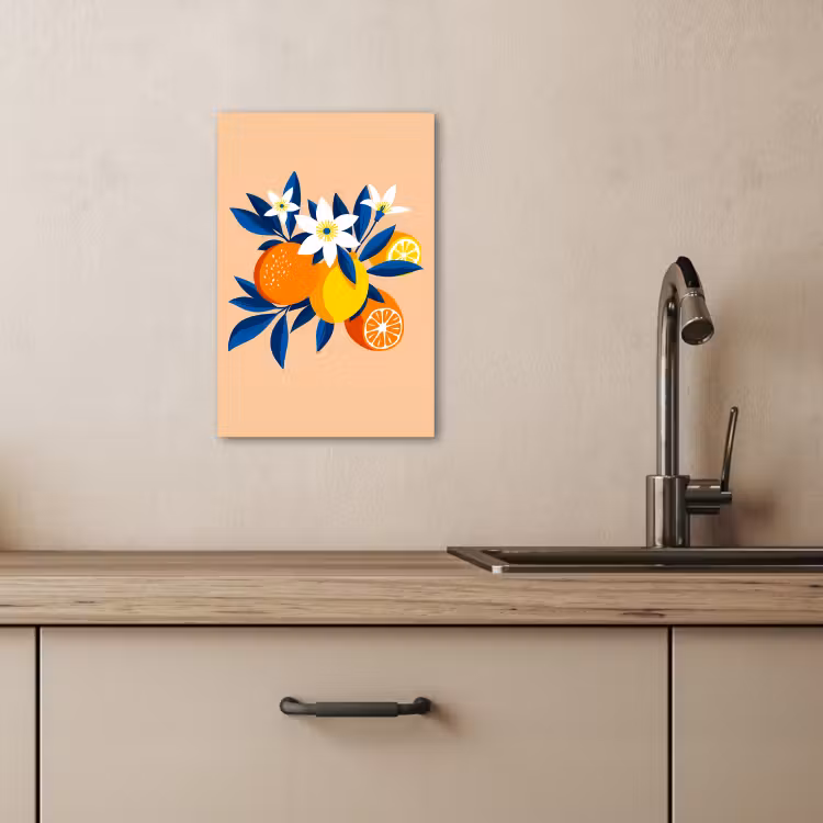 Leinwandbilder - Illustration - Orangen - Dunkelblau - Blumen — 5