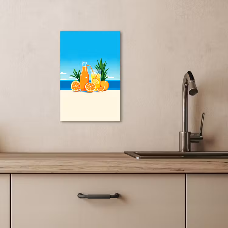 Leinwandbilder - Orangen - Eiswürfel - Meer - Illustration — 2