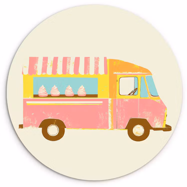 Runde Bilder - Eiscreme-Wagen - Retro - Softeis - Rosa — 1