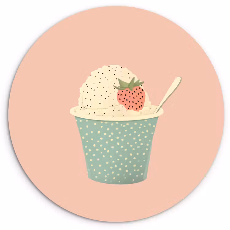 Runde Bilder - Tablett - Eiscreme - Erdbeere - Rosa — 1