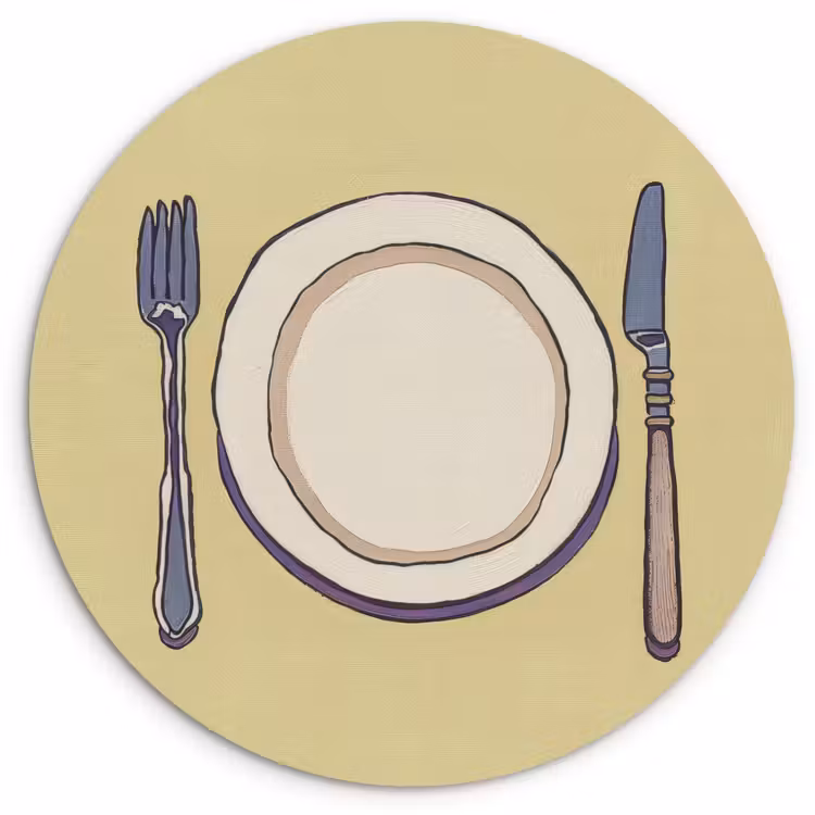 Runde Bilder - Illustration - Teller - Besteck - Beige — 1