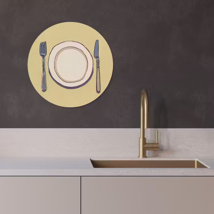 Runde Bilder - Illustration - Teller - Besteck - Beige — 3