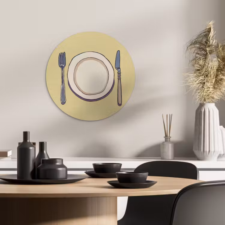 Runde Bilder - Illustration - Teller - Besteck - Beige — 4