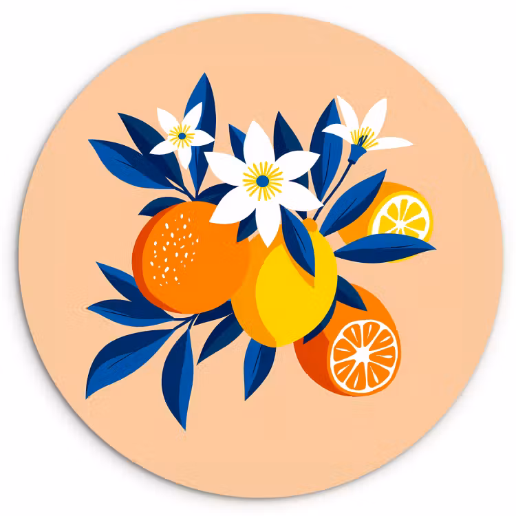 Runde Bilder - Illustration - Orangen - Dunkelblau - Blumen — 1