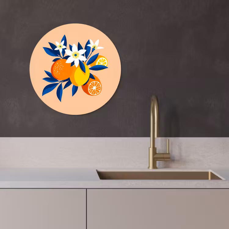 Runde Bilder - Illustration - Orangen - Dunkelblau - Blumen — 4