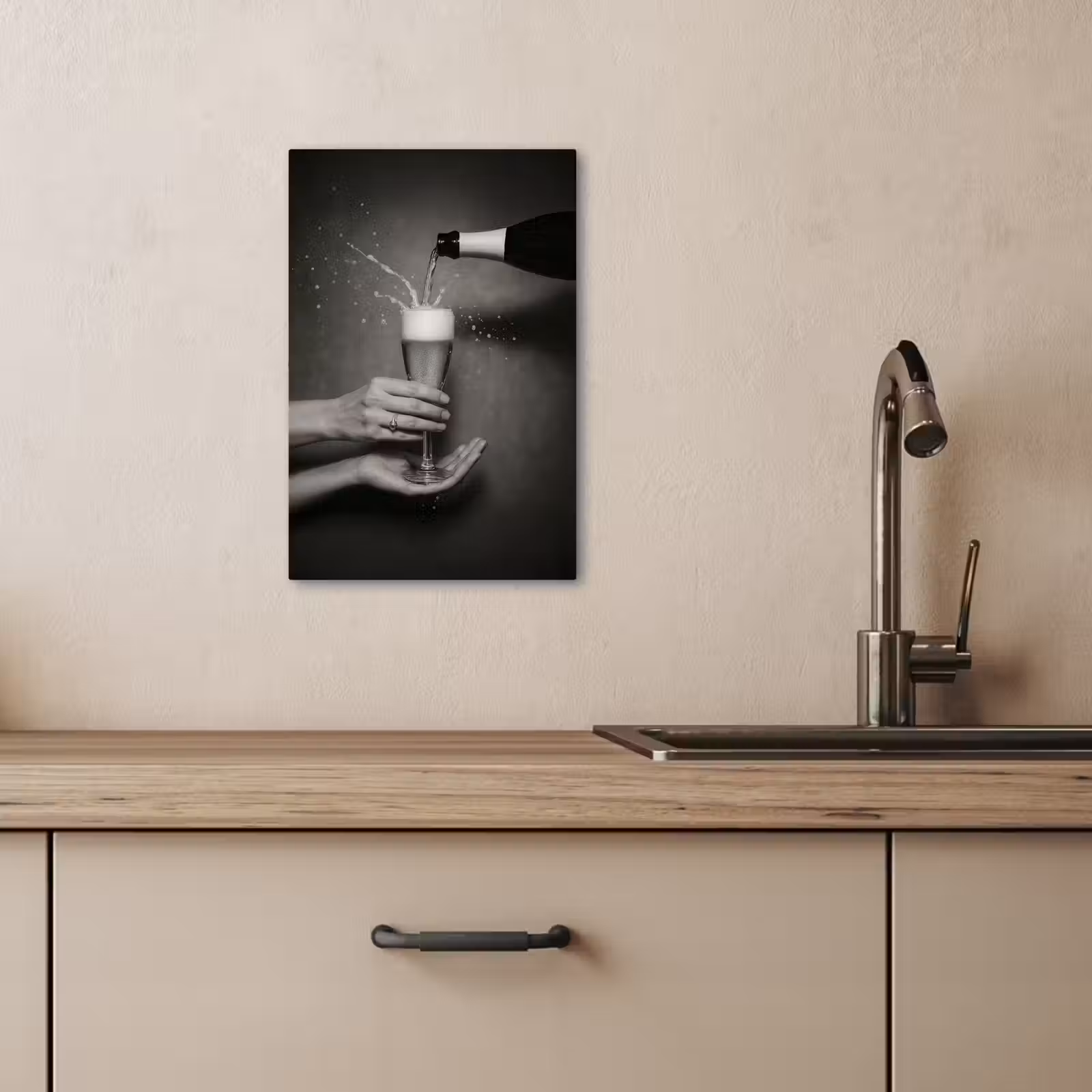 Leinwandbilder - Champagnerflasche - Glas - Minimalistisch - Spritzer — 1
