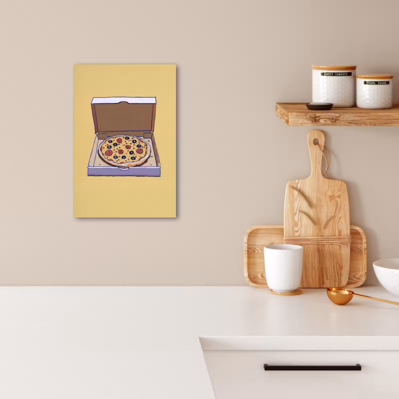 Leinwandbilder - Pizza - Schachtel - Salami - Illustration — 1
