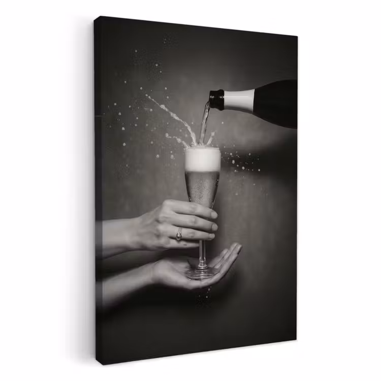 Leinwandbilder - Champagnerflasche - Glas - Minimalistisch - Spritzer — 2