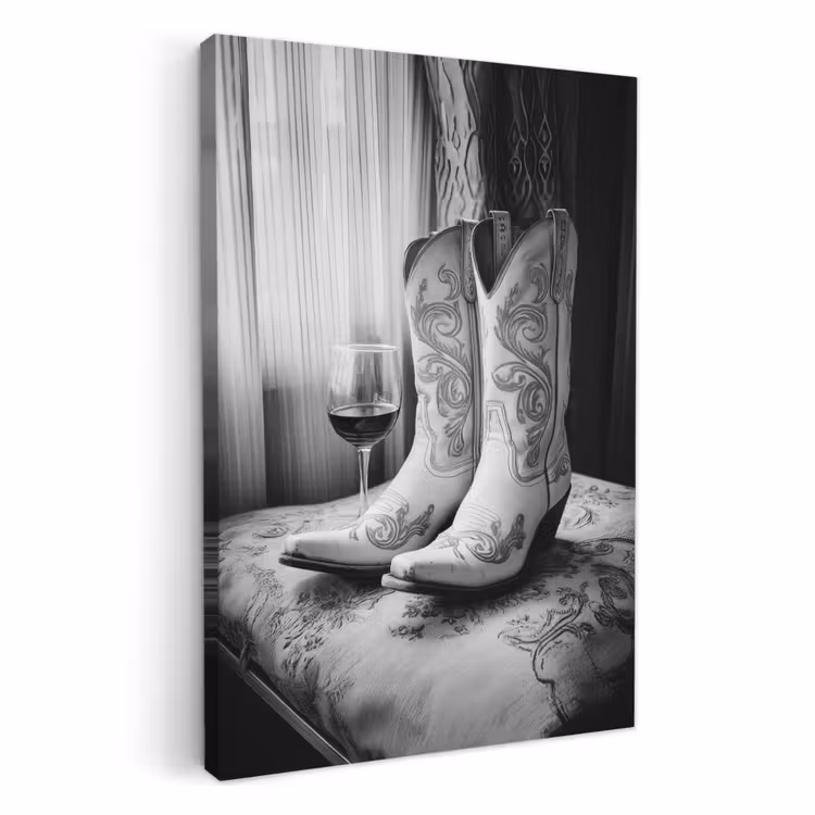 Leinwandbilder - Wein - Cowboystiefel - Fensterlicht - Weiß — 3