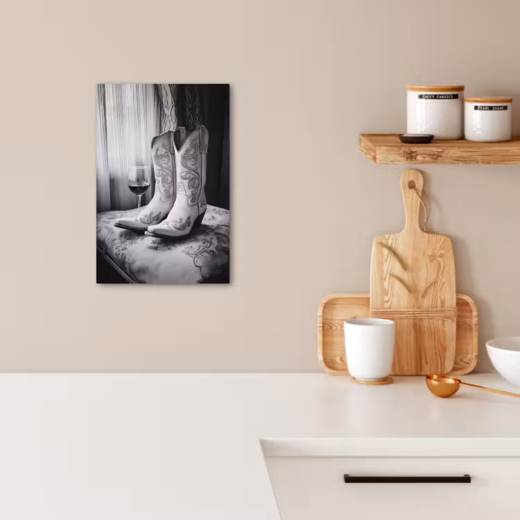 Leinwandbilder - Wein - Cowboystiefel - Fensterlicht - Weiß — 5
