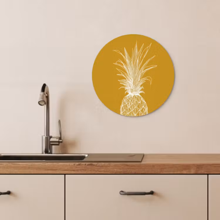 Runde Bilder - Strich-Illustration - Ananas - Blattkrone - Ockergelb — 2