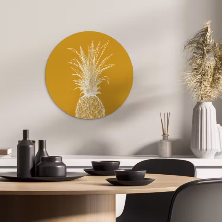 Runde Bilder - Strich-Illustration - Ananas - Blattkrone - Ockergelb — 3
