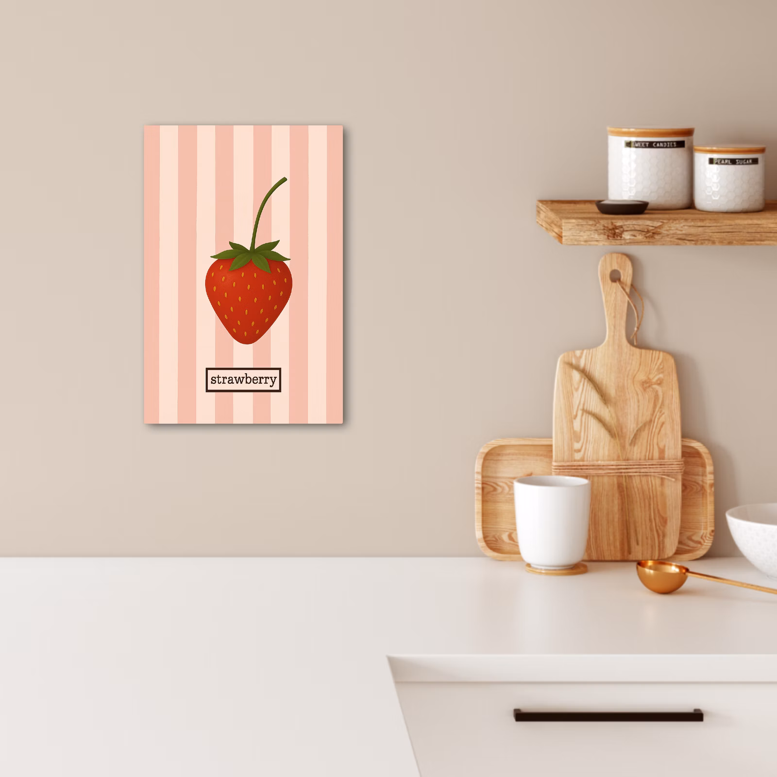 Leinwandbilder - Erdbeere - Streifen - Minimalistisch - Rot — 1