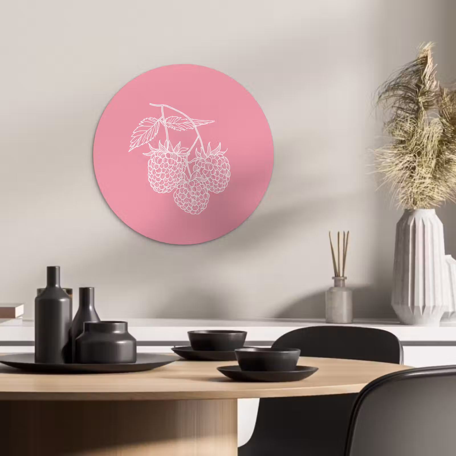 Runde Bilder - Himbeeren - Stiel - Gezeichnet - Rosa — 1
