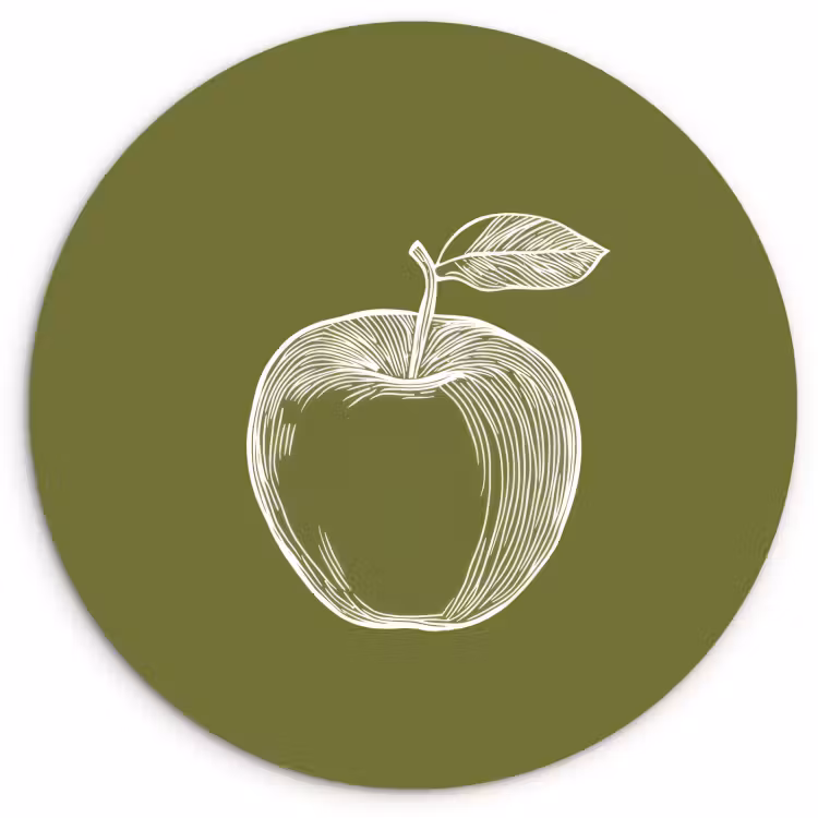 Runde Bilder - Strichzeichnung - Apfel - Olivgrün - Blatt — 1