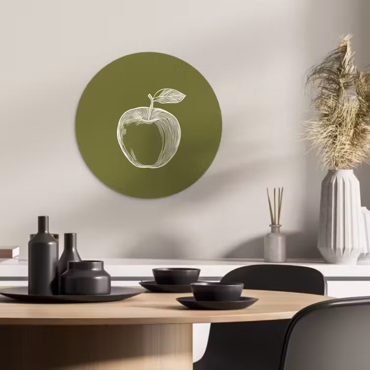 Runde Bilder - Strichzeichnung - Apfel - Olivgrün - Blatt — 3