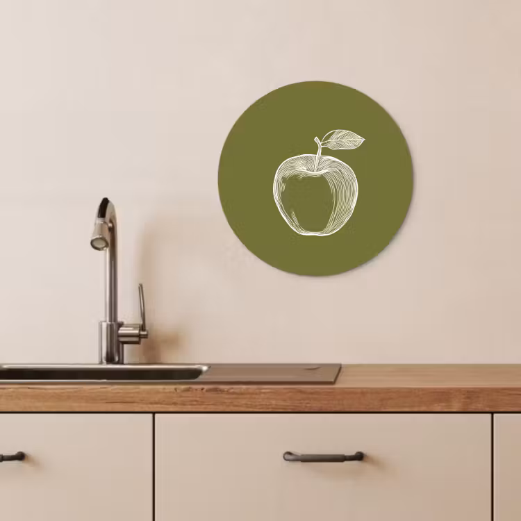 Runde Bilder - Strichzeichnung - Apfel - Olivgrün - Blatt — 4