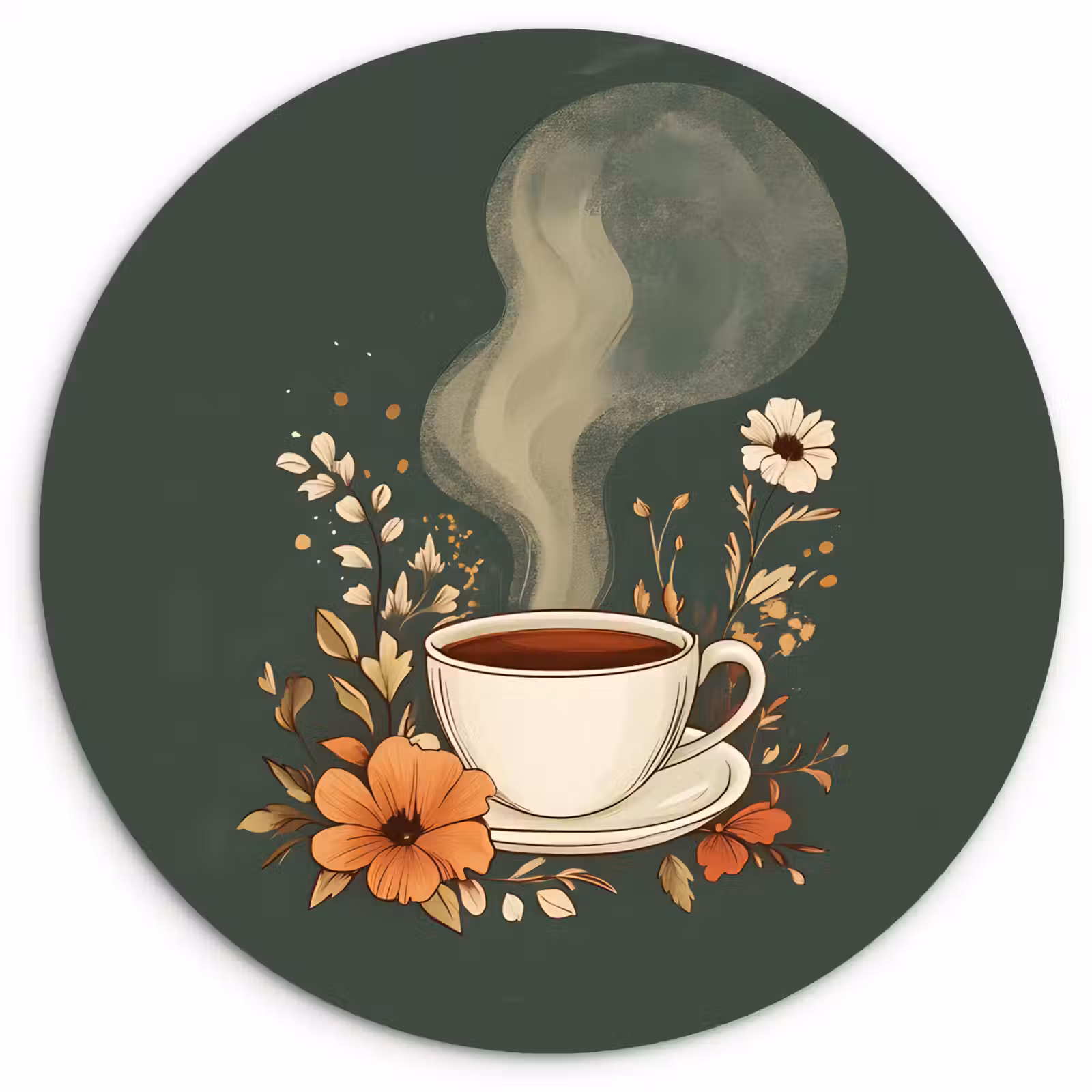 Runde Bilder - Tasse - Blumen - Grün - Kaffee — 1