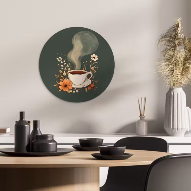 Runde Bilder - Tasse - Blumen - Grün - Kaffee — 4