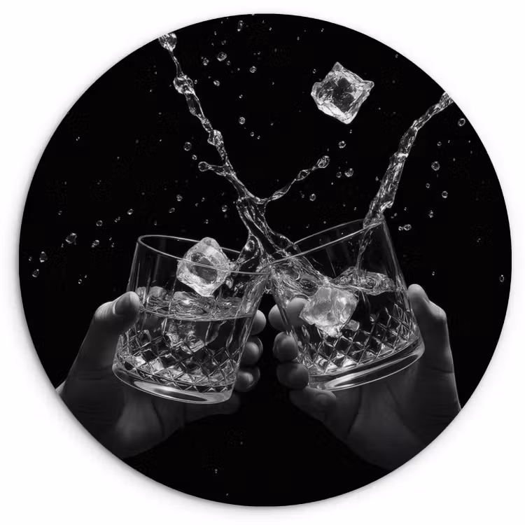 Runde Bilder - Whicky Gläser - Eis - Splashes - Schwarz — 1