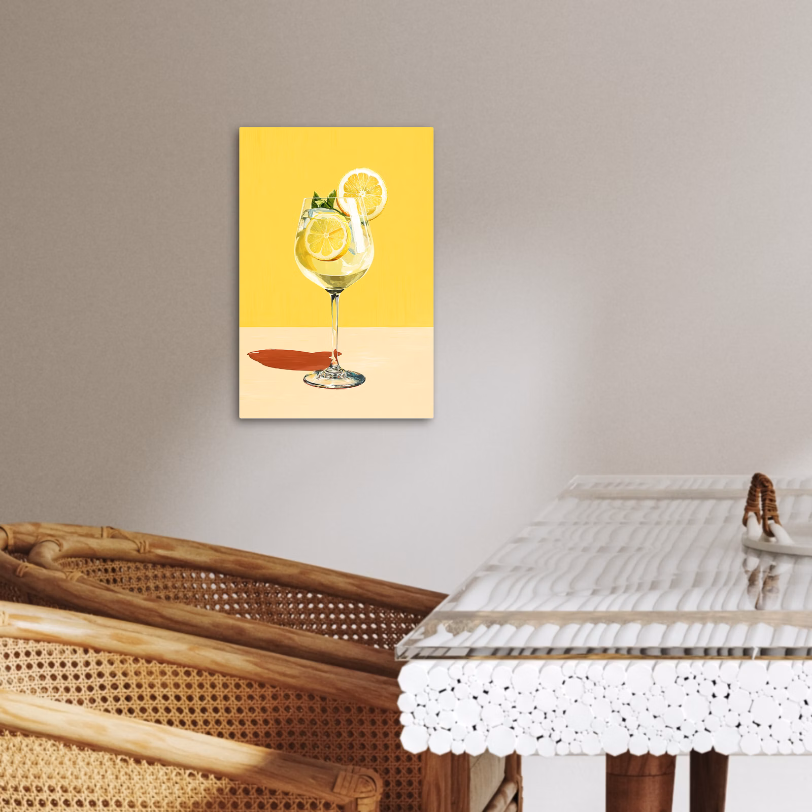 Leinwandbilder - Weinglas - Zitrone - Gelb - Minimalistisch — 1