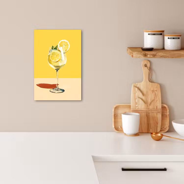 Leinwandbilder - Weinglas - Zitrone - Gelb - Minimalistisch — 5