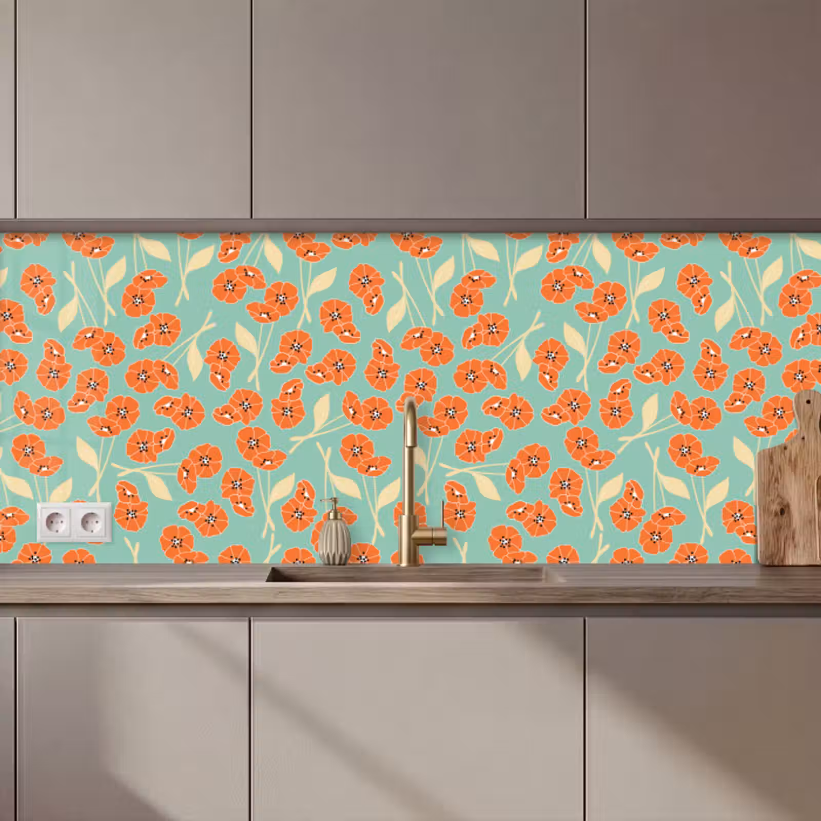 Küchenrückwand - Retro - Blumen - Design - Orange — 1