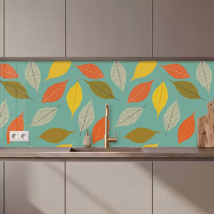 Küchenrückwand - Blätter - Herbst - Vintage - Pastell - Muster — 1