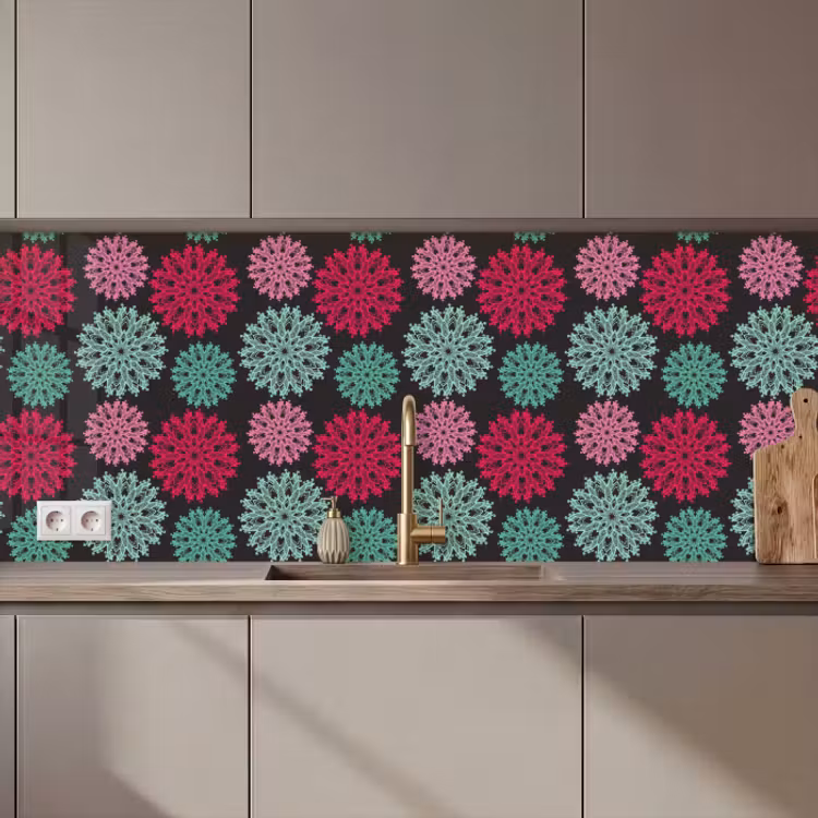 Küchenrückwand - Blumen - Vintage - Rosa - Türkis - Muster — 1