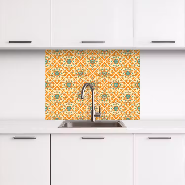 Küchenrückwand - Mandala - Boho - Blumen - Orange - Muster — 3