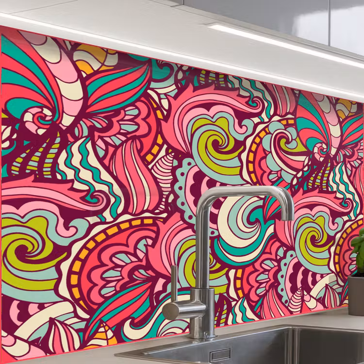 Küchenrückwand - Blumen - Blätter - Regenbogen - Design — 1