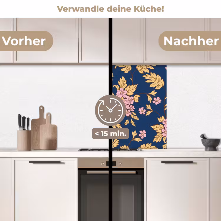 Küchenrückwand - Blüte - Blätter - Rosa - Gold - Muster — 2