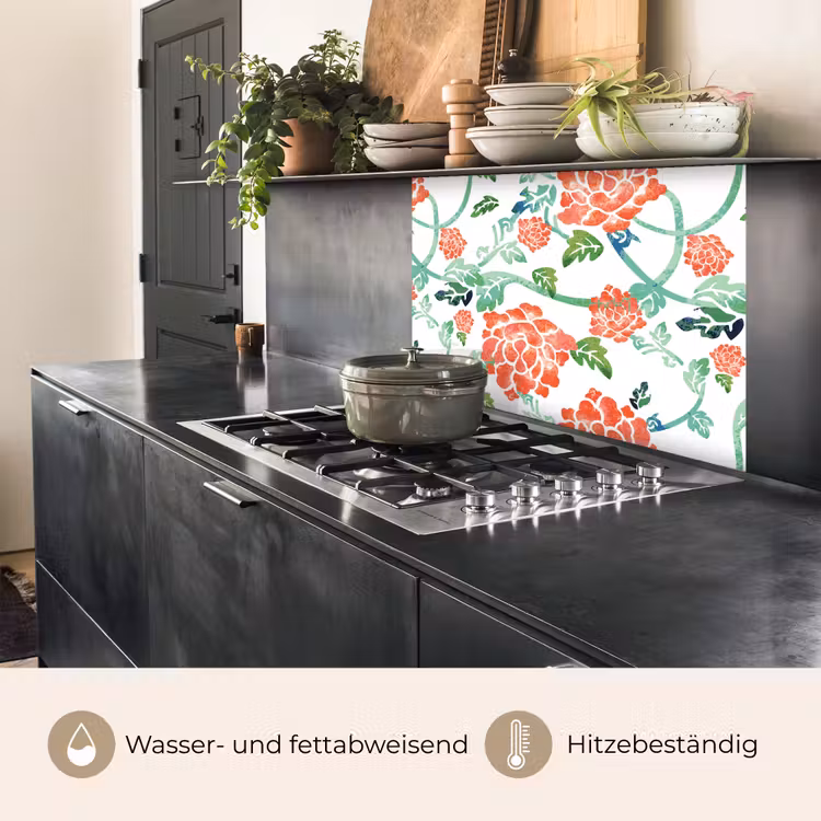 Küchenrückwand - Blumen - Blätter - Muster - Aquarell — 4