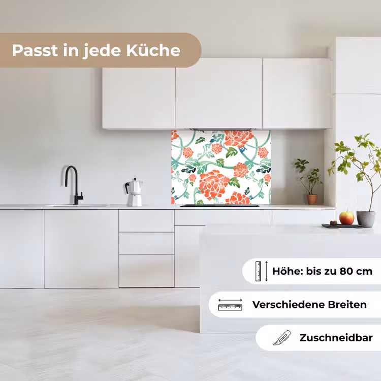 Küchenrückwand - Blumen - Blätter - Muster - Aquarell — 6