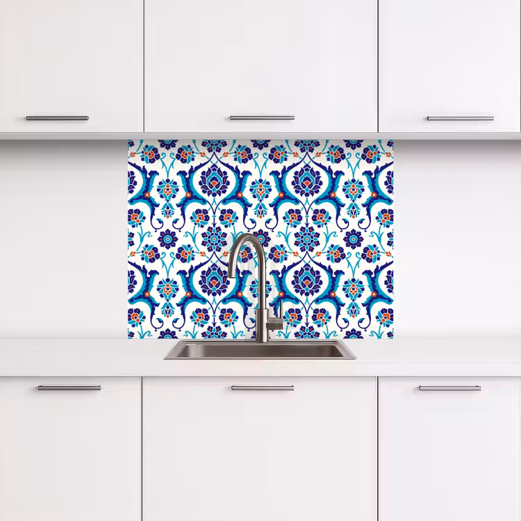 Küchenrückwand - Blumen - Muster - Blau — 3