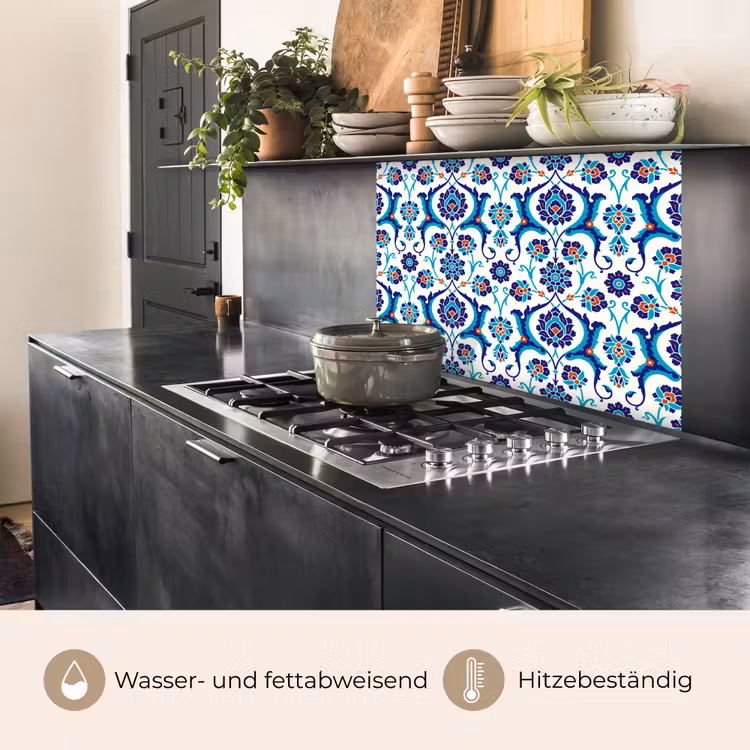 Küchenrückwand - Blumen - Muster - Blau — 4