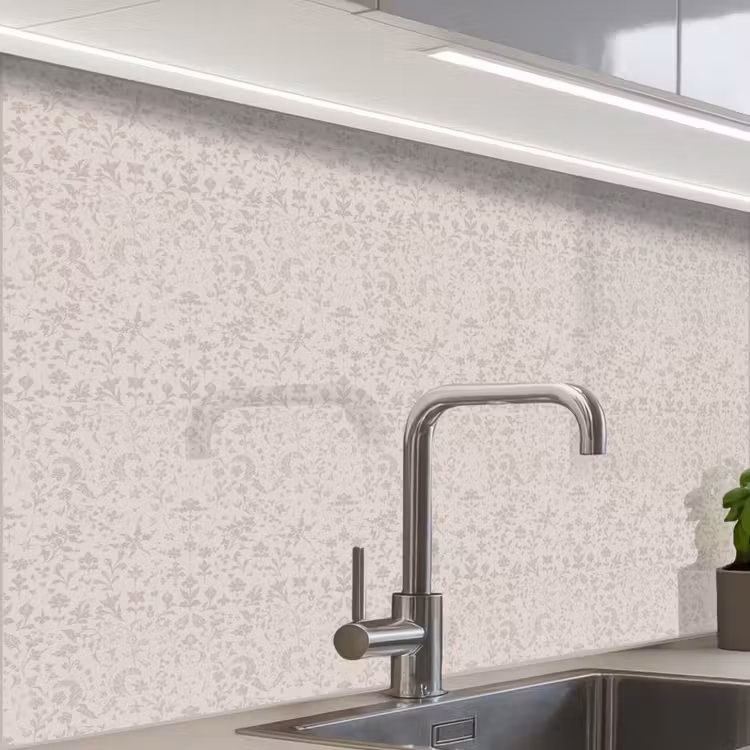 Küchenrückwand - Blumen - Blätter - Hell - Taupe — 1