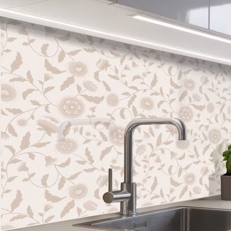 Küchenrückwand - Geschmückt - Blumen - Beige — 1