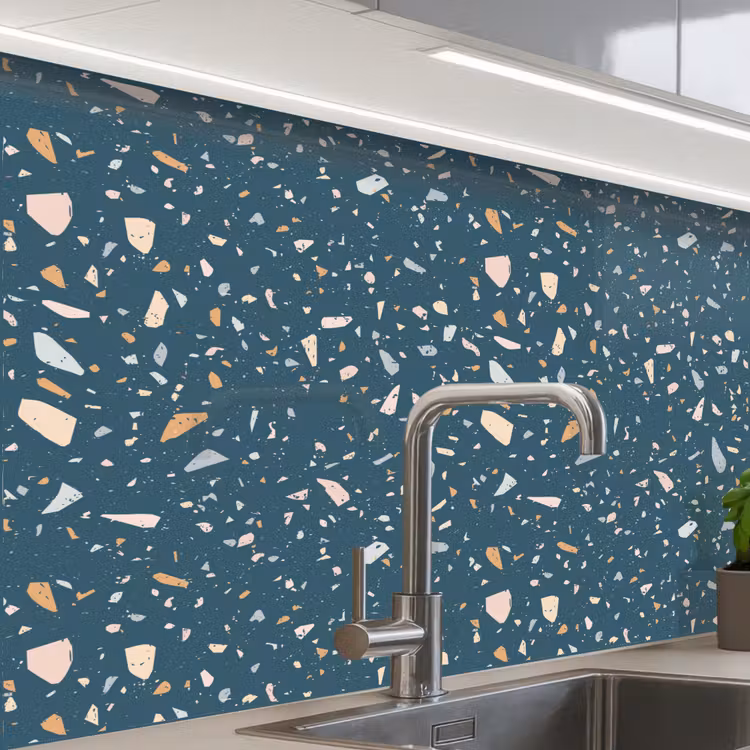 Küchenrückwand - Terrazzo - Muster - Farbenfroh - Tiefblau — 1